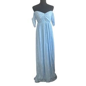 Womens Cotagecore Babydoll Blue Lace High Low Maxi Dress S Fairycore Photograph